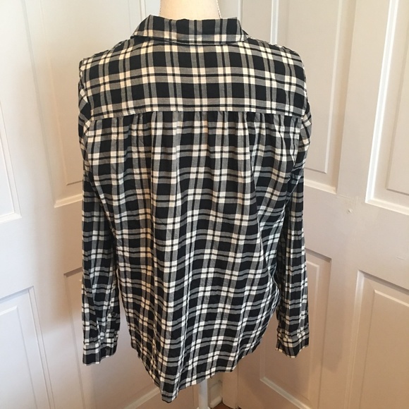 MADEWELL PLAID BLACK WRAP FRONT BLOUSE LARGE - Picture 4 of 6